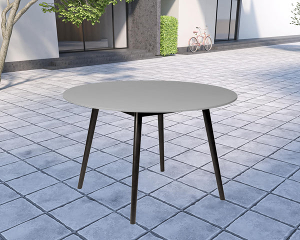 Homeroots Five Piece Gray And Black Round Stone Dining Set With Four Chairs  Stone,Eucalyptus,Rope 510923