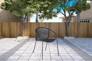 Homeroots Three Piece Gray And Black Round Stone Dining Set With Two Chairs  Stone,Eucalyptus,Rope 510924