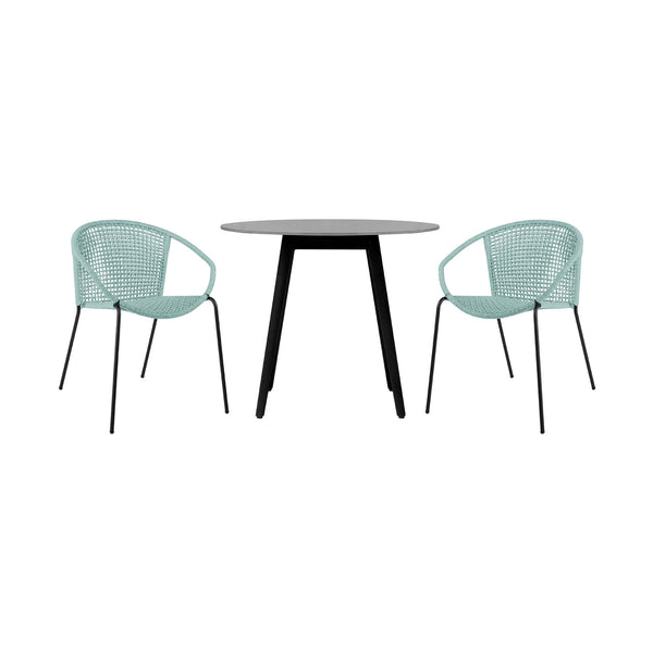 Homeroots Three Piece Gray And Black Round Stone Dining Set With Two Chairs  Stone,Eucalyptus,Rope 510925