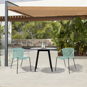 Homeroots Three Piece Gray And Black Round Stone Dining Set With Two Chairs  Stone,Eucalyptus,Rope 510925