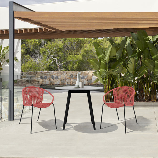 Homeroots Three Piece Gray And Black Round Stone Dining Set With Two Chairs  Stone,Eucalyptus,Rope 510926