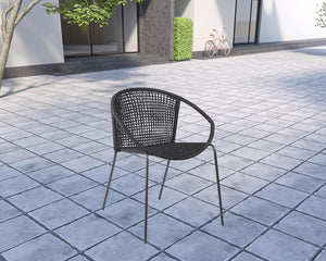 Homeroots Five Piece Gray And Black Round Stone Dining Set With Four Chairs  Stone,Eucalyptus,Rope 510927