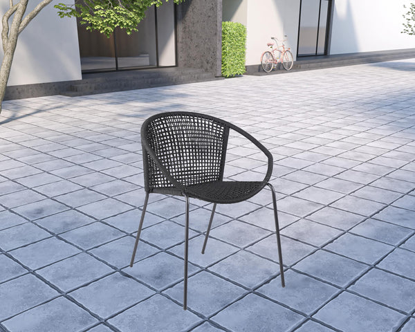 Homeroots Five Piece Gray And Black Round Stone Dining Set With Four Chairs  Stone,Eucalyptus,Rope 510927