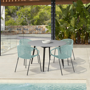 Homeroots Five Piece Gray And Black Round Stone Dining Set With Four Chairs  Stone,Eucalyptus,Rope 510928