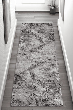 HomeRoots 2' Grey Abstract Area Rug Runner - Modern Design for Hallways, Durable, Fade-Resistant, Made in Turkey 510931