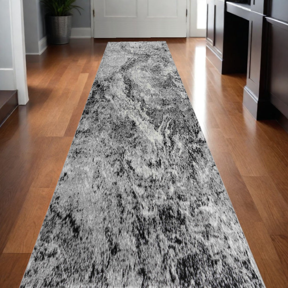 HomeRoots 2' Grey Abstract Area Rug Runner - Modern Design for Hallways, Durable, Fade-Resistant, Made in Turkey 510931