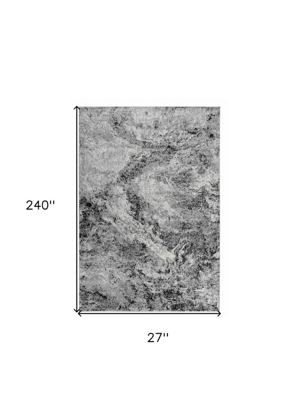 HomeRoots 2' Grey Abstract Area Rug Runner - Modern Design for Hallways, Durable, Fade-Resistant, Made in Turkey 510931