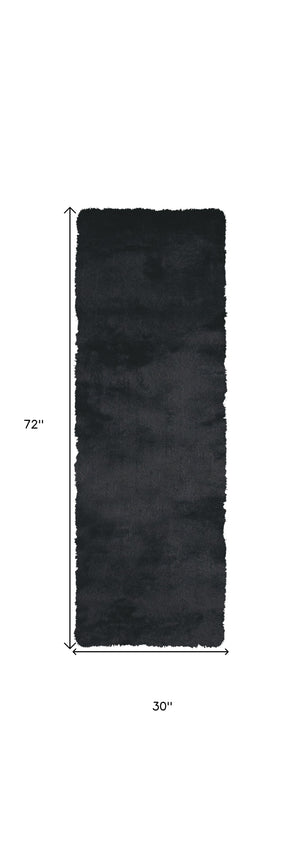 Homeroots 6' Runner Black Shag Hand Tufted Runner Rug Black Cotton Blend 510951