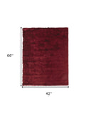 Homeroots 4' X 6' Red And Purple Shag Tufted Handmade Area Rug Red,Purple Polyester 510955