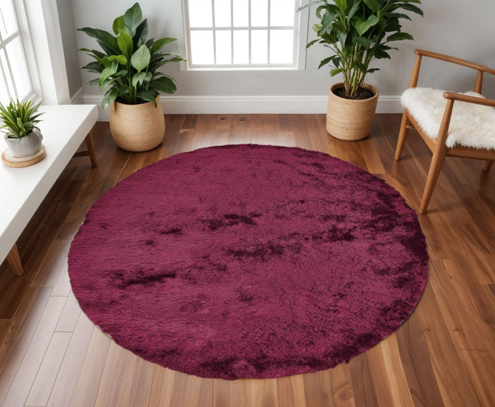 HomeRoots 4' Handmade Pink Shag Area Rug - Plush Retro Design for Cozy Comfort in Any Room Decor Style 10' Round 510960