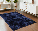 Homeroots 4' X 6' Blue And Black Shag Tufted Handmade Area Rug Blue,Black Polyester 510969