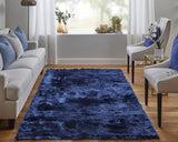 Homeroots 4' X 6' Blue And Black Shag Tufted Handmade Area Rug Blue,Black Polyester 510969