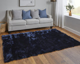 Homeroots 4' X 6' Blue And Black Shag Tufted Handmade Area Rug Blue,Black Polyester 510969