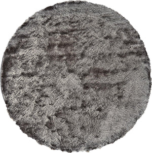 Homeroots 8' Gray And Black Shag Hand Tufted Round Rug Gray,Black Polyester 510980
