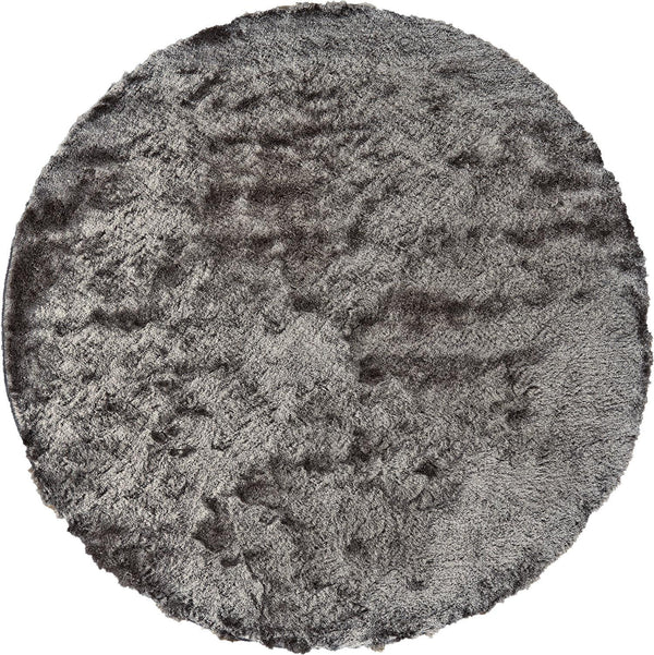 Homeroots 8' Gray And Black Shag Hand Tufted Round Rug Gray,Black Polyester 510980