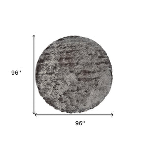 Homeroots 8' Gray And Black Shag Hand Tufted Round Rug Gray,Black Polyester 510980