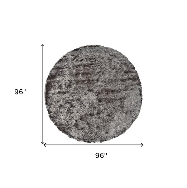 Homeroots 8' Gray And Black Shag Hand Tufted Round Rug Gray,Black Polyester 510980