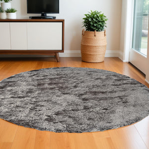 Homeroots 8' Gray And Black Shag Hand Tufted Round Rug Gray,Black Polyester 510980