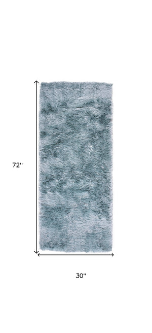 Homeroots 6' Blue And Silver Shag Tufted Handmade Runner Rug Blue,Silver Polyester 510986