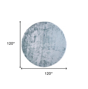 Homeroots 10' Blue And Silver Round Shag Tufted Handmade Area Rug Blue,Silver Polyester 510988