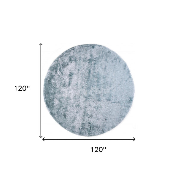 Homeroots 10' Blue And Silver Round Shag Tufted Handmade Area Rug Blue,Silver Polyester 510988