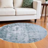 Homeroots 10' Blue And Silver Round Shag Tufted Handmade Area Rug Blue,Silver Polyester 510988