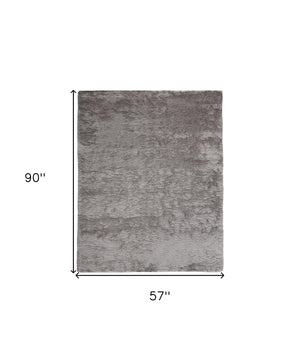 Homeroots 5' X 8' Gray And Silver Shag Handmade Area Rug Gray,Silver Polyester 510991