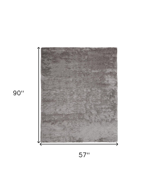 Homeroots 5' X 8' Gray And Silver Shag Handmade Area Rug Gray,Silver Polyester 510991