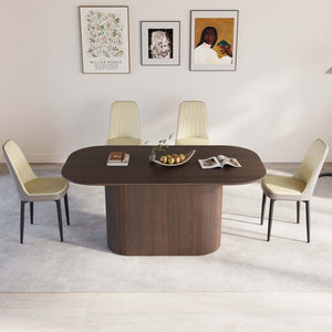 English Elm 63 Inch Mdf Dining Set with Four Pu Leather Chairs and Powder Coated Metal Legs Beige+Brown,Grey W2189S00869