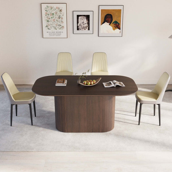 English Elm 63 Inch Mdf Dining Set with Four Pu Leather Chairs and Powder Coated Metal Legs Beige+Brown,Grey W2189S00869