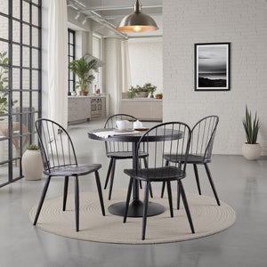 English Elm Dining Set with Black Metal Frames and Wood Seats for Industrial Loft Spaces B202S02202