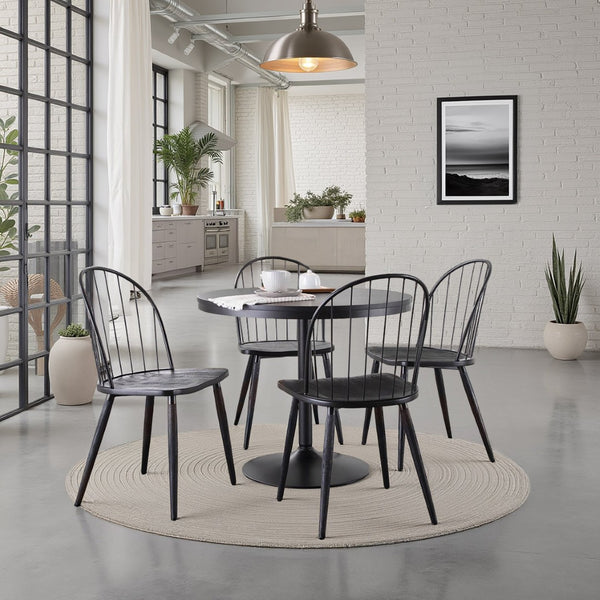 English Elm Dining Set with Black Metal Frames and Wood Seats for Industrial Loft Spaces B202S02202
