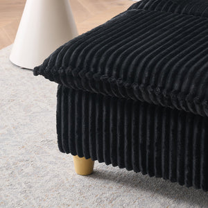 English Elm This single-seat corduroy sofa with ottoman and pillows — compact lounge chair for cozy reading nooks and naps Black W1658S00111