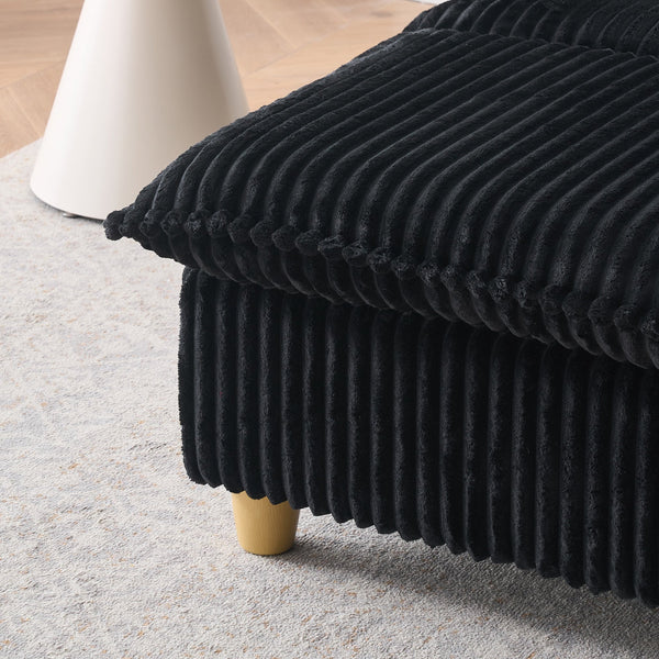 English Elm This single-seat corduroy sofa with ottoman and pillows — compact lounge chair for cozy reading nooks and naps Black W1658S00111