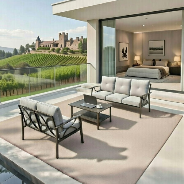 English Elm 3-piece Outdoor Steel Patio Conversation Set with Thick Cushions and Coffee Table Gray B082S00129
