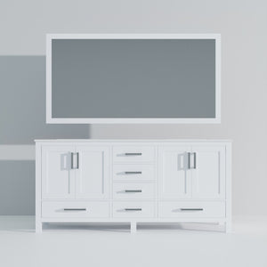 English Elm White Double Bath Vanity Set With White Quartz Top & 70 In. Mirror - Elegant Storage & Style! B2731S00704-GIGA