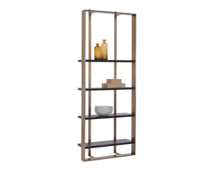 Sunpan Dalton Modern Bookcase In Black Oak With Antique Brass Frame - Unique Wood Grain & Character Black Wood 111906