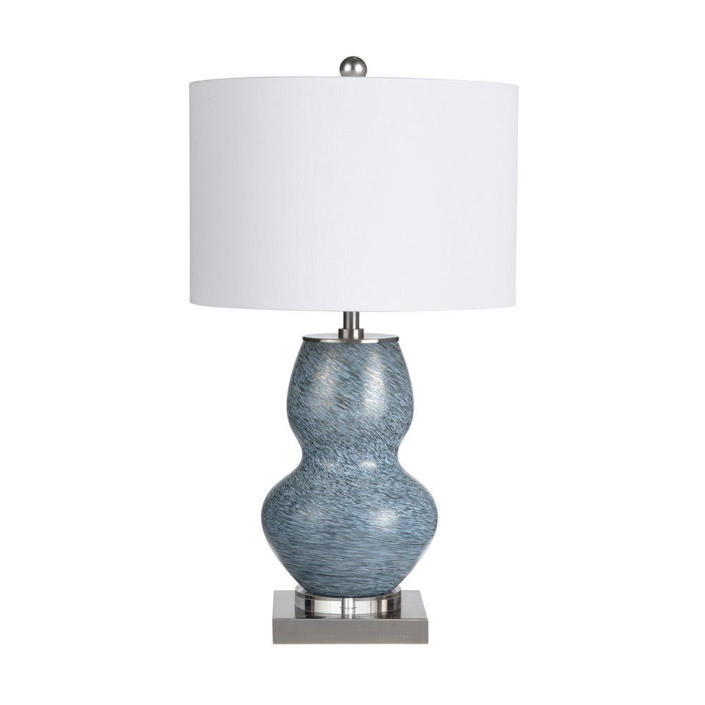 Crestview Collection 26.5"H Sculptural Blue Ceramic Table Lamp With Crystal Base, Silver Accents & White Linen Shade   Cvabs2424a
