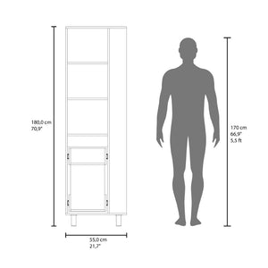 English Elm White Tall Broom Closet with Open Shelves Drawer and Full Length Door for Laundry Rooms B062S01877