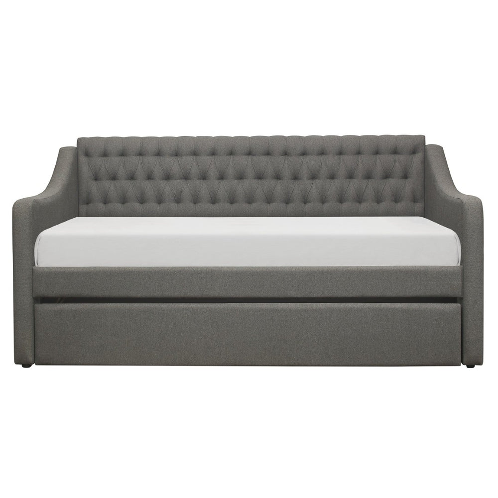 English Elm 1pc Tufted Flannel Upholstered Daybed with Pull Out Trundle for Guest or Living Room B011S02098