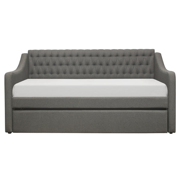 English Elm 1pc Tufted Flannel Upholstered Daybed with Pull Out Trundle for Guest or Living Room B011S02098
