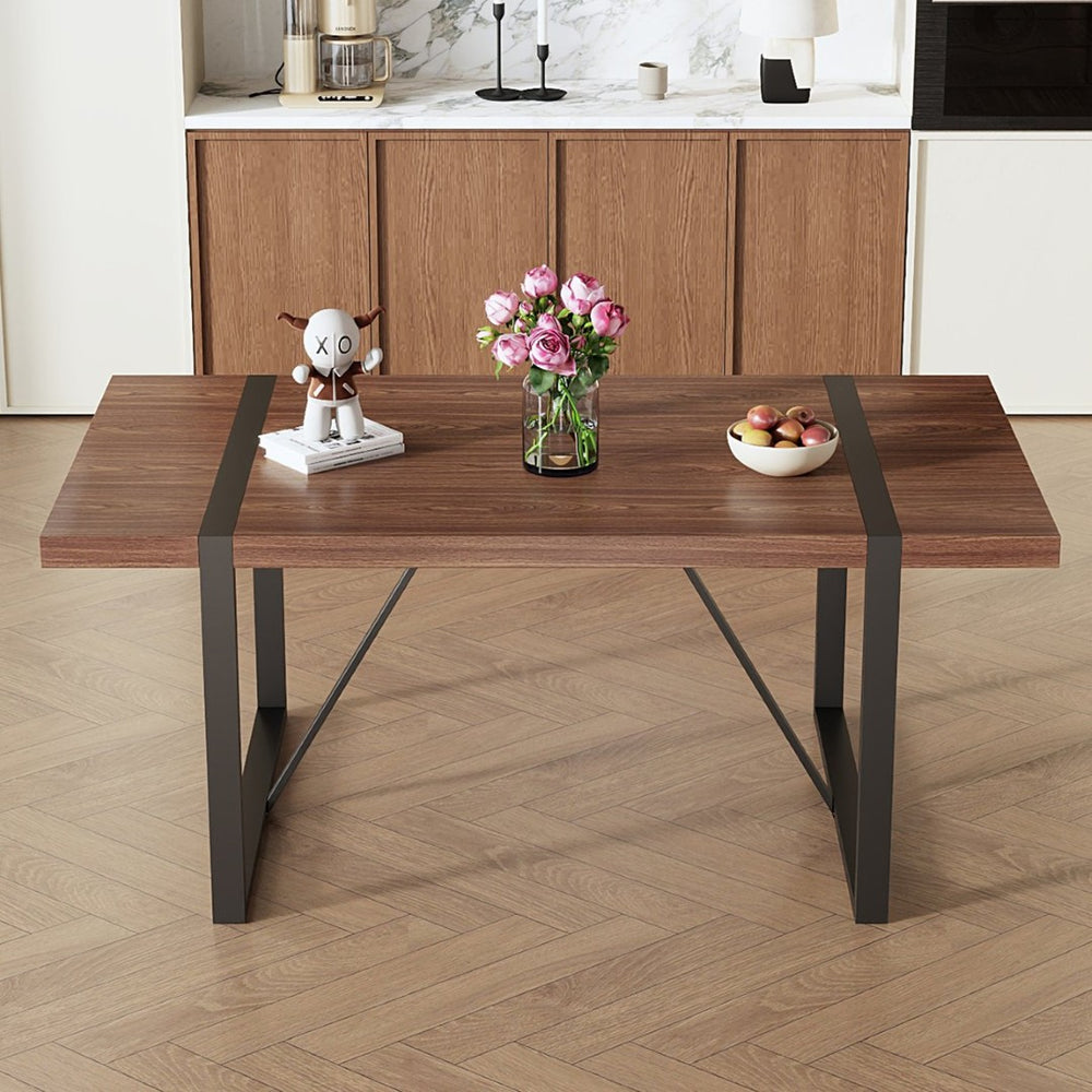 English Elm Industrial Walnut Rectangular Dining Table with Black Metal Legs Seats up to Eight W1151P230573