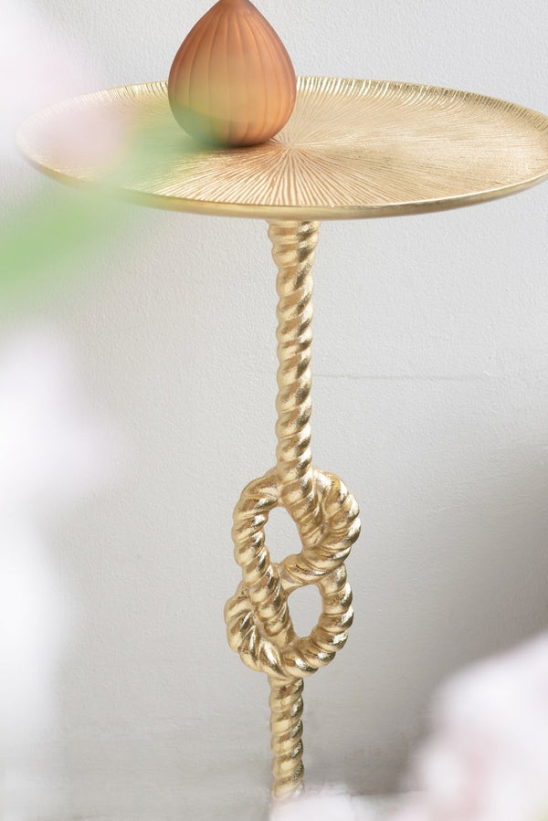 English Elm 13.8x13.8x24" Gold Aluminum Rope Knot Side Table with Polished White Marble Base W2078P461569
