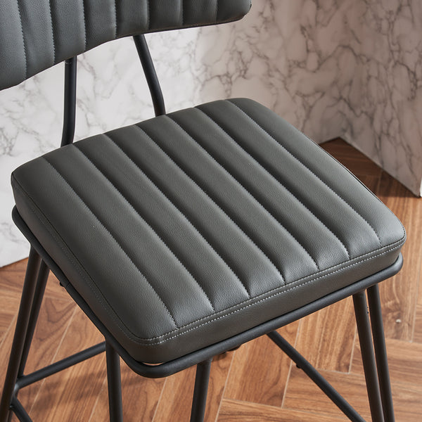 English Elm Industrial Bar Stools Set of 2 — Counter Height PU Leather Seats, Sturdy Metal Frame, Ergonomic Backrest and Footrest for Kitchen Island and Home Bar Grey W1901P264278