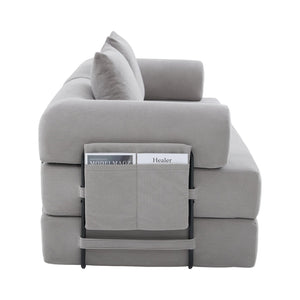 English Elm UNITED modular foldable sofa with metal frame, corduroy upholstery, side pocket & quick assembly convenience Light Gray W1568P374133