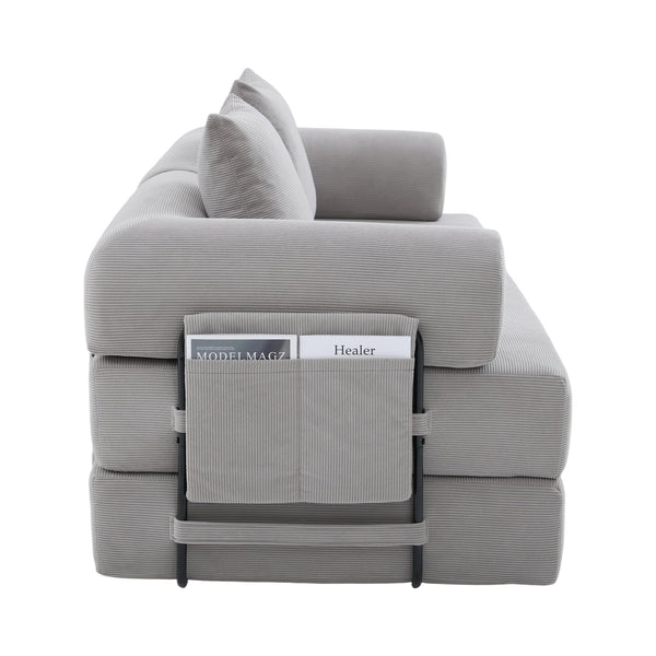 English Elm UNITED modular foldable sofa with metal frame, corduroy upholstery, side pocket & quick assembly convenience Light Gray W1568P374133