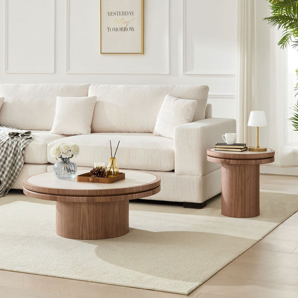 English Elm 19.49 Inch Round Sintered Stone Top Mdf Pedestal Side Table for Modern Living Spaces W876P460750
