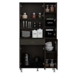 English Elm Kitchen Pantry Cabinet with Six Doors, Ten Shelves & Large Drawer for Maximum Organized Storage Black 31 L x 16 W x 5 H B097S00087