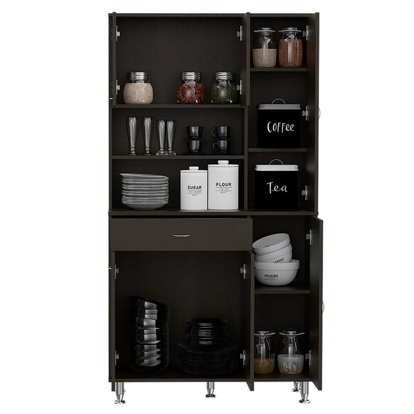 English Elm Kitchen Pantry Cabinet with Six Doors, Ten Shelves & Large Drawer for Maximum Organized Storage Black 31 L x 16 W x 5 H B097S00087