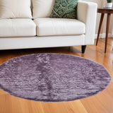 Homeroots 8' Purple Round Shag Tufted Handmade Area Rug Purple Polyester 511001